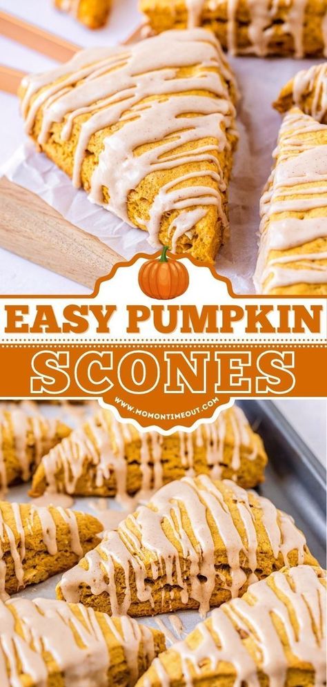 Pumpkin Pie Scones, Maple Pumpkin Scones, Recipes For Scones Easy, Pumpkin Maple Scones, Bisquick Pumpkin Scones, Fall Breakfast Baking, Easy Pumpkin Scones Recipe, Easy Pumpkin Scones, Pumpkin Scones With Maple Glaze