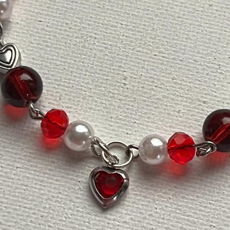 Red Heart Beads Bracelet, Adjustable Red Heart Bead Bracelet, Red Beaded Heart Shaped Bracelet, Elegant Handmade Red Charm Bracelet, Beads Aesthetic, Red Beaded Heart-shaped Bracelet, Valentines Bracelets, Red Valentine, Jewelry Bracelet