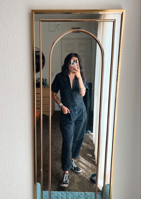 Black Utility Jumpsuit Outfit, Denim Coverall Outfit, Black Denim Jumpsuit Outfit, Denim Jumpsuit Outfit Casual, Coverall Outfit Women, Utility Jumpsuit Outfit, Coverall Outfit, One Piece Outfit Jumpsuit, Racer Jumpsuit