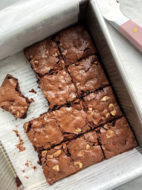 I Tried Katharine Hepburn's Favorite Brownie Recipe | Kitchn Katharine Hepburn Brownies, Brownie Walnut Recipes, Walnut Brownie Recipes, Walnut Brownies Recipe, Brownies With Walnuts, Walnut Brownie Recipe, Perfect Brownie Recipe, Cocoa Fudge, Walnut Brownies