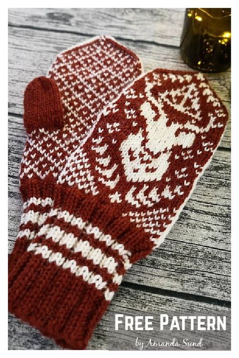 Knitted Mittens Pattern, Colorwork Knitting, Deer Pattern, Winter Mittens, Fingerless Mitts, Mittens Pattern, Wrist Warmers, Fair Isle Knitting, Knit Mittens