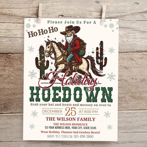 Hoedown Christmas Party, Western Christmas Party, Printable Games For Kids, Christmas Scavenger Hunt, Adventure Party, Christmas Party Invitation Template, Fun Invitations, Christmas Invitation, Christmas Party Invitation