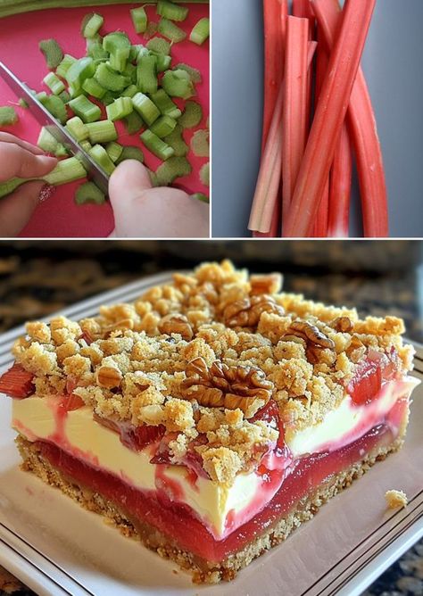 Rhubarb Cheesecake Squares, Cheesecake Square, Recipes Rhubarb, Rhubarb Cheesecake, Best Rhubarb Recipes, Cheesecake Popsicles, Cheesecake Layer, Cheesecake Squares, Sweet Time