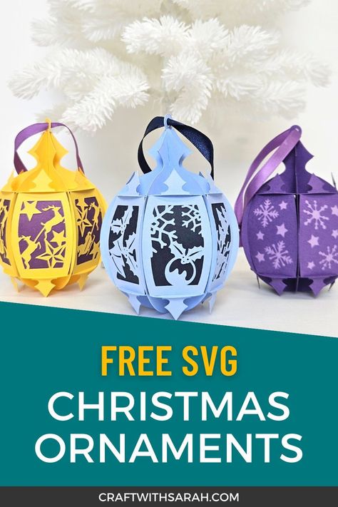 Silhouette Cameo Christmas Ornaments, 3d Christmas Decorations, Cricut Lanterns, Christmas Silhouette Projects, 3d Christmas Ornaments, Christmas Papercrafts, Crafts For Christmas, 3d Crafts, Cricut Christmas Ideas