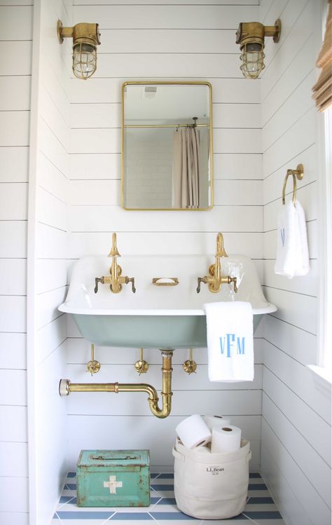 Rustic Nautical Bathroom, Kohler Brockway Sink, Best Neutral Paint Colors, Painting Bathroom Cabinets, Vintage Sink, Nautical Bathroom, Pool Bathroom, Nautical Bathrooms, Shower Fixtures