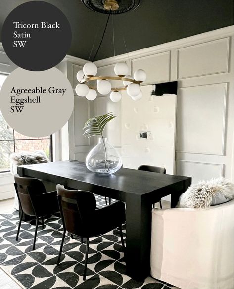 Agreeable Gray Paint, Sherwin Williams Tricorn Black, Sherwin Williams Agreeable Gray, Sherwin Williams Color Schemes, Agreeable Gray Sherwin Williams, Gray Paint Colors, Tricorn Black, Sherwin Williams Gray, Dining Room Paint Colors