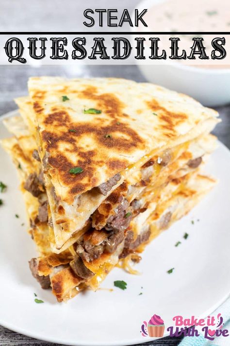 Steak Cheese Steak Quesadilla, Beef Cheese Quesadilla, Stake Quesadilla, Shredded Steak Quesadillas, Quesadilla Beef Recipes, Beef Fajita Quesadilla Recipe, Steak And Egg Quesadilla, Blackstone Steak Quesadilla Recipes, Sheet Pan Steak Quesadillas