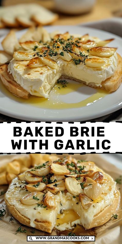 Baked Brie With Garlic, Savory Baked Brie, Christmas Brie, Baked Brie, Roasted Garlic, Garlic Bread, Puff Pastry, Brie, Family Dinner