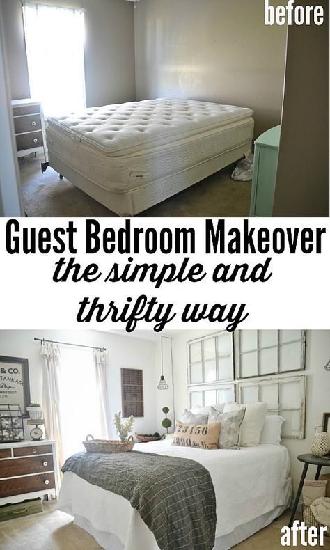 Guest Bedroom makeover on a budget! See how thrifted finds, a little paint, & some DIY made this guest bedroom lovely! Bedroom Makeover On A Budget, Washington House, Guest Bedroom Makeover, Spare Bedroom, Apartment Decorating, Spare Room, Guest Bedrooms, Beautiful Bedrooms, Bed Room