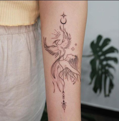 Faerie Tattoo, Wolf Tattoos For Women, Small Feminine Tattoos, Phoenix Tattoo Feminine, Cover Up Tattoos For Women, Inner Bicep Tattoo, Girl Back Tattoos, Bts Tattoos, Mommy Tattoos