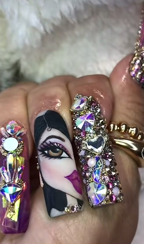 Bratz Nails Art, Bratz Nails Design, Bratz Nails, Nail Designs Bling, Luminous Nails, Long Square Nails, Spring Nail Trends, Purple Nail Designs, Pretty Nail Art Designs