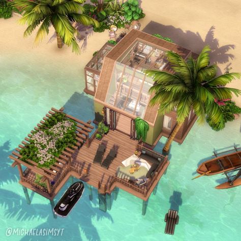 Elegant Beach Loft 🌿 A small loft on the beach for two sims with a very elegant interior with golden details! I paired the golden with green, warm darker wood, and black and grey tones, and with a very elegant and classy style! No CC and Maxis Match the sims 4 house exterior || the sims 4 exterior || the sims 4 house || the sims 4 house ideas || sims 4 houses || sims 4 house plans #thesims4 #simshouse #simsbuild #showusyourbuilds #sims4maxismatch #sims4housebuild #simshome #dreamhouse #sims Sims 4 Beach House, Beach Loft, Loft Exterior, Sims 4 Loft, Sims 4 Modern House, Sims 4 House, Small Beach Houses, Sims 4 Speed Build, Sims 4 House Plans