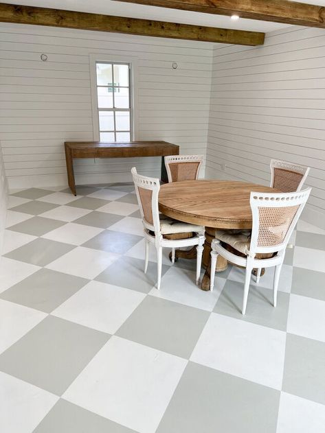 Concrete Floor Office Interior Design, Concrete Floor Mudroom, Paint Garage Floors Diy, How To Paint Subflooring, Colorful Concrete Floors, Painted Kitchen Floor Ideas, Painted Concrete Floors Indoor Diy, Painted Concrete Interior Floors, Painted Checkered Concrete Floor