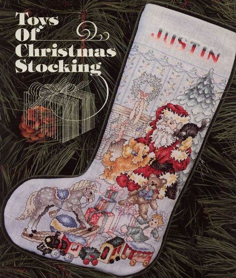 Stocking Template, Cross Stitch Stocking, Cross Stitch Christmas Stockings, Santa Toys, Holiday Cross Stitch, Christmas Stocking Pattern, Cross Stitch Collection, Cross Stitch Christmas, Stocking Pattern