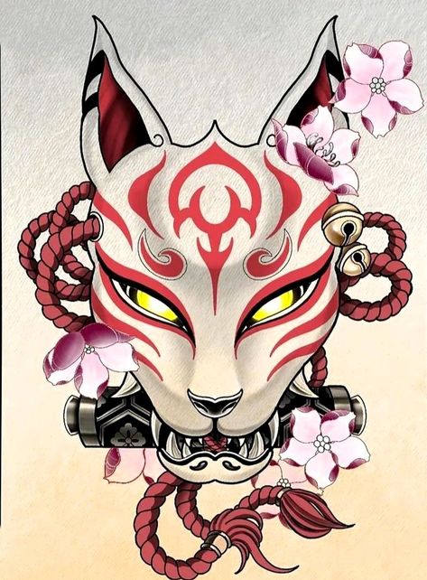 Japanese Oni Mask Drawing, Japanese Tattoo Art Draw, Japan Tatoos, Okami Mask, Japanese Kitsune Mask Tattoo, Japan Tattoo Ideas, Okami Tattoo, Kitsune Mask Tattoo, Hannya Maske Tattoo