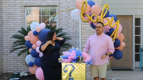 Twin Surprise Announcement, Surprise Twin Gender Reveal, Healthy Baby Girl, Twin Gender Reveal, Healthy Baby, Blue Or Pink, Pink Balloons, Reveal Parties, Gender Reveal Party