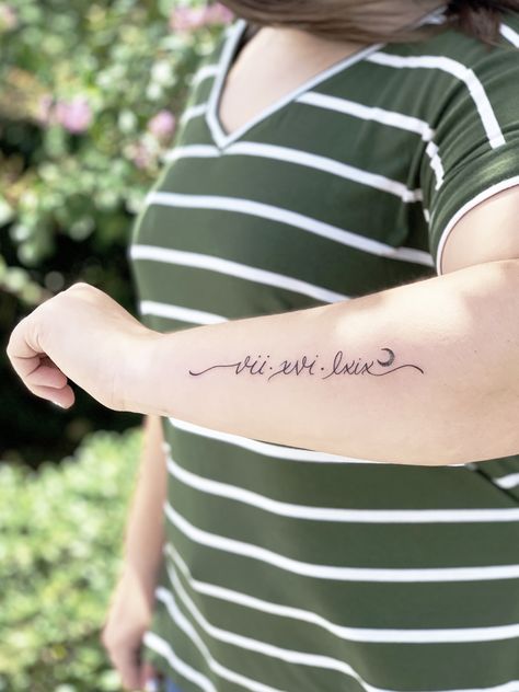 Cursive Roman numeral tattoo Roman Numeral Calligraphy, Cursive Roman Numeral Tattoo Font, Script Roman Numeral Tattoo, Roman Numeral Tattoo With Vines, Roman Numeral Tattoo Cursive, Roman Numeral Cursive Tattoo, Calligraphy Roman Numerals, Roman Numerals In Cursive, Cursive Date Tattoo