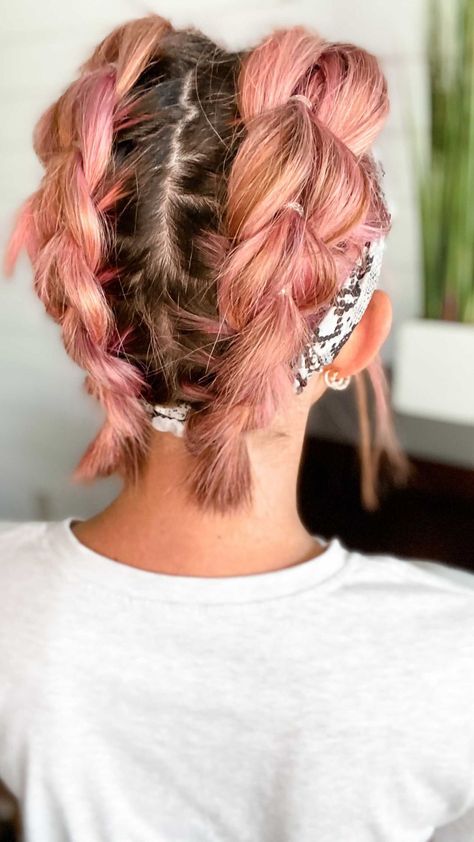 Karen Lester | How I do my faux braids! I did 2 different styles! Check it out! | Instagram Braid Shoulder Length Hair Tutorials, Pig Tale Braids Hairstyles, Short Hair With Two Braids, Double Braid Short Hair, Short Hair Faux Braid, Faux Braids Short Hair, Faux French Braid Short Hair, Faux Braid Short Hair, Braided Hair Ideas For Short Hair