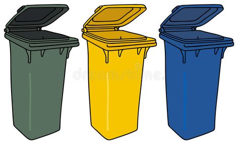 Recycling bins. Hand drawing of three recycling containers #Sponsored , #AD, #AD, #bins, #containers, #recycling, #Recycling Bin Drawing, Recycling Containers, Trash Bins, Hand Drawing, Recycling Bins, Trash Can, Stock Illustration, Stock Vector, Recycling