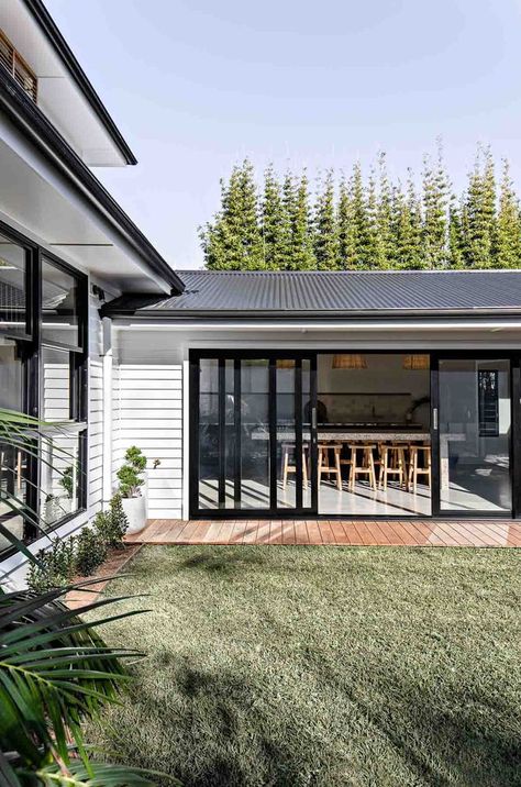 Gerringong Accommodation | The Pause | Sitchu Black Sliding Doors, Concrete Island, Australian Beach House, Pitched Ceiling, Front Facade, The Pause, Good For The Soul, Curved Walls, Summer Living