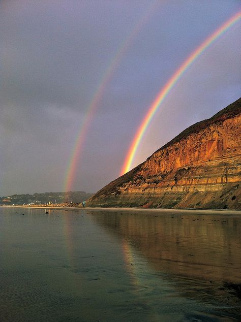 Double rainbow, Torrey Pines Earth Photos, Torrey Pines, God's Promise, Photography Pics, Double Rainbow, Rainbow Aesthetic, Gods Creation, Natural Phenomena, Sea World