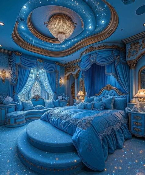 Aquamarine Bedroom, Lake House Bedroom, Royal Bedroom, Amazing Bedroom Designs, Fantasy Bedroom, Dream Bedroom Inspiration, Art Deco Bedroom, Fantasy Rooms, Perfect Bedroom