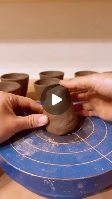 Pinched Pottery on Instagram: "4oz pinched cups in espresso. I named this clay “espresso”, it’s actually a mix of 3 different  brown clays that I loved but unfortunately discontinued. I also added in coarse grog as well. Started with a ball of clay about 220-230g and as always, rough shaped them first then let them dry until they are firm enough to be handled without losing their shape to do the final shaping/pinching. I didn’t need any tools for these.  Raw inside and out - fired twice, bisque fired at cone 04 then glazed fired at cone 6 without any glazes on. Sealed with @liquid_quartz_sealer.  Full making videos are saved on story highlights.  . . . . . #stoneware #darkclay #pinchpot #handbuiltpottery #handmademug #handbuilding #ceramiclove #rustic #ceramics #tableware #ceramiccup #pinc Hand Pinched Pottery, Handbuilding Pottery Ideas Pinch Pots, Ceramic Pinch Pots Ideas, Hand Built Cups, Pinch Mug Pottery, Pinch Cups Ceramics, Ceramic Hand Built Mugs, Pinch Pot Mug, Pinch Mug