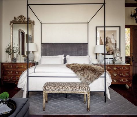 Antique Furniture: Tara Shaw SOUL OF THE HOME Book Giveaway! - Tara Shaw, Iron Canopy Bed, Neoclassical Design, Linen Headboard, Gorgeous Houses, Four Poster Bed, Gorgeous Interiors, Brown Furniture, Four Poster