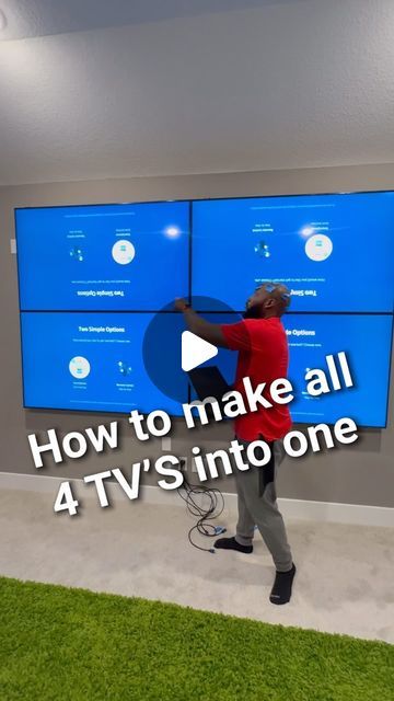 4 Tvs On Wall, Two Tvs In One Room Ideas, Man Cave Tv Wall, Tv Mounting, Theater Room Design, Diy Entertainment, Wall Game, Tv Installation, Entertainment Wall