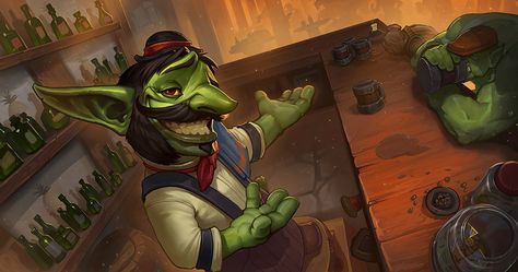 Promo Art: Talan's Bar Artist: Rafael Zanchetin Bartender Anime, Hearthstone Artwork, Goblin Art, Pathfinder Character, Dnd Races, My Fantasy World, Fantasy Races, Dungeons And Dragons Homebrew, Wow Art