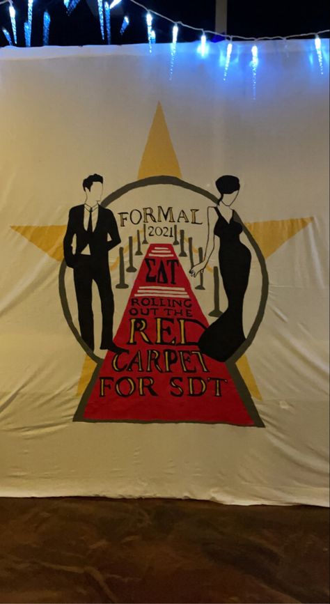 Red Carpet Hollywood sorority banner formal Red Carpet Sorority Theme, Met Gala Formal Theme Sorority, Met Gala Sorority Formal, Old Hollywood Sorority Formal, Hollywood Sorority Theme, Red Carpet Formal Theme, Sorority Dance Themes, Sorority Semi Formal Themes, Spring Formal Themes