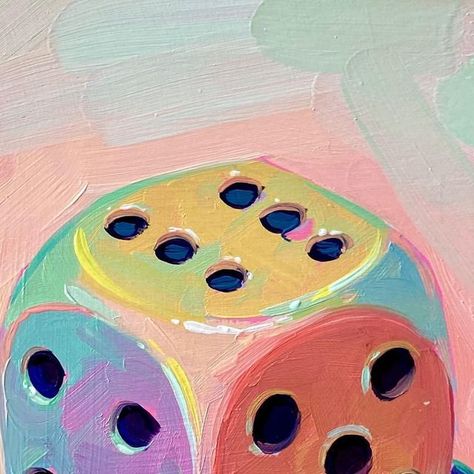 Painted Dice Ideas, Dice Painting, Lucky Painting, Dice Art, Bedroom Paintings, Wood Dice, Poster Inspiration, Painted Wall, Oil Painters