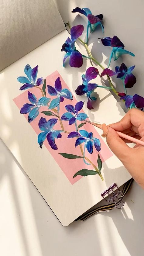 Gouache Art Inspiration, Floral Painting Ideas, Floral Art Drawing, Gouache Florals, Floral Paintings Acrylic, Istoria Artei, Folding Origami, Easy Art Projects, Easy Canvas Art