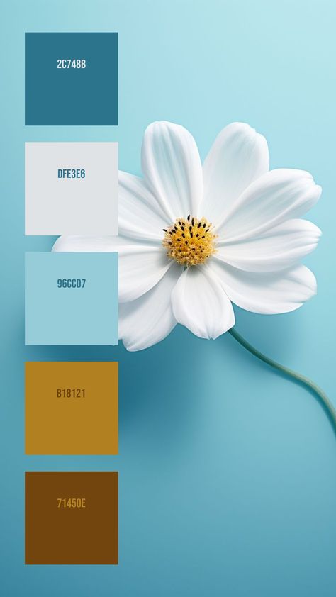 Colors:
2C748B
DFE3E6
96CCD7
B18121
71450E Blue White Colour Palette, Light Blue Colour Combination, Light Blue Color Combinations, Blue And Yellow Colour Palette, White Color Combinations, White Color Palette, Disney Minimalist, Surface Pattern Design Inspiration, Green Color Combinations