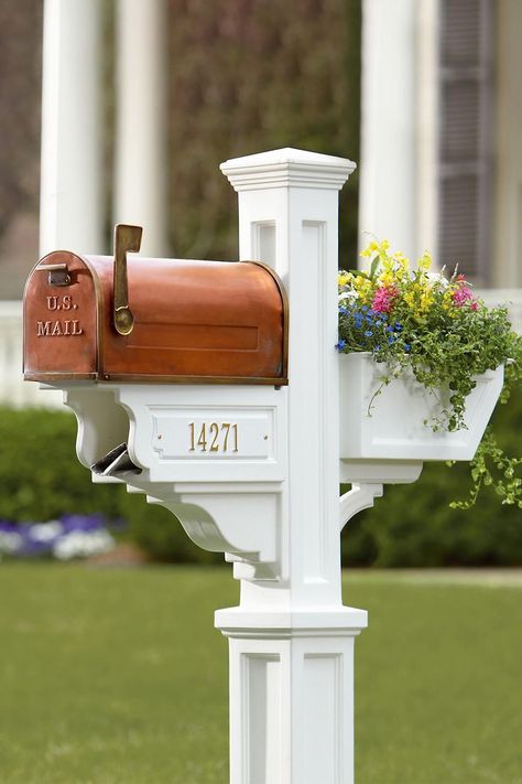 Us Mailbox, Copper Mailbox, Post Mailbox, Mailbox Flowers, Beautiful Mailbox, Mailbox Landscaping, Newspaper Holder, House Address Sign, House Plaques