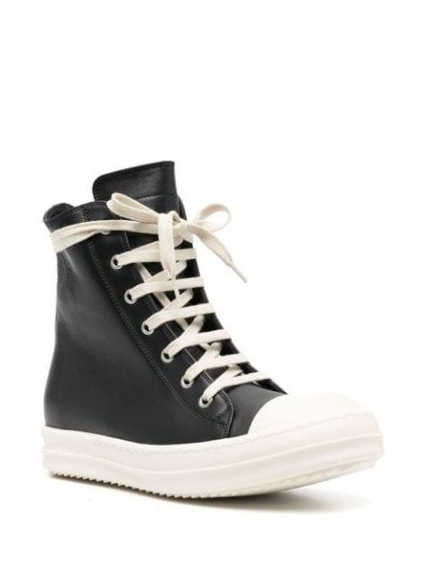 Rick Owens Ramones, Rick Owens Sneakers, Sneakers Noir, Rick Owens Women, Basket Noir, Rick Owens Men, High Sneakers, Leather High Tops, Black Milk