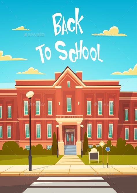 Modern Building Exterior, Animation Schools, Art Classroom Management, School Building Design, School Illustration, School Images, Building Painting, School Cartoon, School Icon