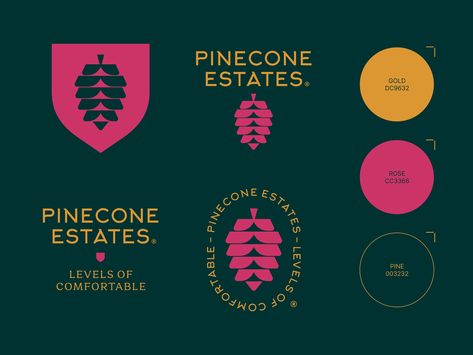 Pinecone Estates by Type08 (Alen Pavlovic) on Dribbble Bio Logo, Short Bio, Spring Illustration, Tree Study, Tree Images, House Illustration, Natural Branding, Design Jobs, Logo Designer