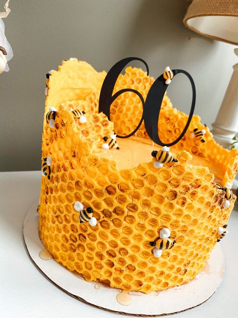 Birthday Cake For Mum, Bee Hive Cake, Mum Cake, Bee Birthday Cake, 60th Birthday Cake, Honeycomb Cake, Bee Cake, Retirement Cake, Sweet Temptation