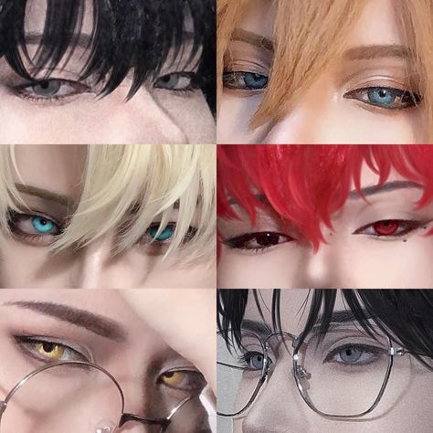 Male Douyin Makeup Tutorial, Cosplay Makeup Male, Male Cosplay Makeup, Cosplay Eyes, Cosplay Makeup Tutorial, Anime Eye Makeup, Mekap Mata, Different Makeup Looks, Anime Cosplay Makeup