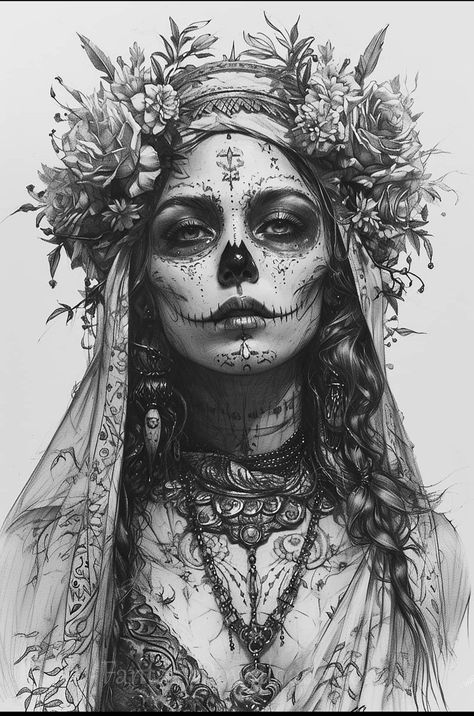 Sugar Skull Art Drawing, Mexican Skull Tattoos, Tatuaje Trash Polka, Feminine Skull Tattoos, Mayan Tattoos, Minimalistic Tattoo, Catrina Tattoo, Mexican Art Tattoos, Aztec Tattoo Designs