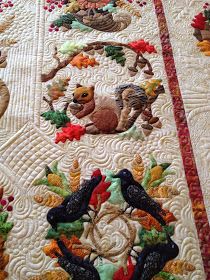 Wildlife Quilts, Fall Applique, Baltimore Album Quilt, Applique Quilt Patterns, Machine Quilting Designs, Applique Quilt, Applique Quilting, Fall Quilts, Halloween Quilts