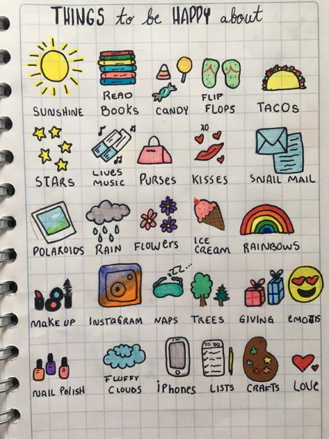 Things That Make Me Happy Doodles, Things That Make Me Happy List, Things To Be Happy About, Bullet Journal Work, Happy Doodles, Bullet Journel, Journal Inspiration Writing, Note Doodles, Journal Challenge