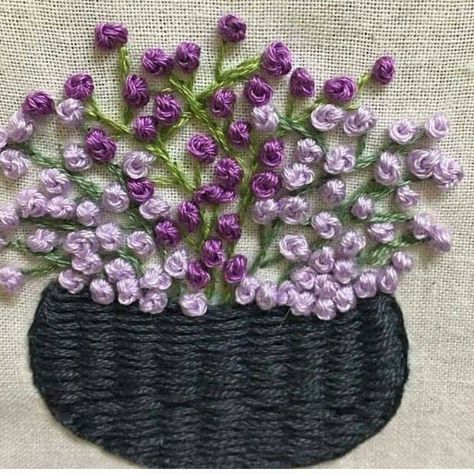 Embroidery Flowers French Knot, Flower Basket Embroidery Design, Embroidery Basket Of Flowers, Frenchnot Embroidery Design, French Knot Flower Embroidery Designs, Embroidery Designs French Knot, French Knot Stitch Embroidery Designs, French Knots Embroidery Designs, Overcasting Stitch Embroidery Designs