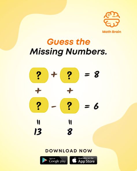 "Can you solve this tricky math Quiz? Put your thinking cap on! 🧐🎓 Comment below with your best guess and see if you're a true math wizard! 🧙♀️🧙♂️ Remember to challenge your friends and share the brain-teasing fun!" #brainstorm #mathbrainapp #guessitifyoucan #mathwizard Math Wizard, Math Quiz, Thinking Cap, Missing Numbers, Brain Teaser, Brain Teasers, Wizard, Google Play, Brain