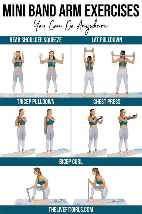 5 Mini Band Arm Exercises You Can Do Anywhere Band Arm Exercises, Excersise Band Workout, Shape Workout, Resistance Band Arm Workout, Beginner Pilates, Arm Workout Women, Arm Exercises, Pilates Video, Resistance Band Workout