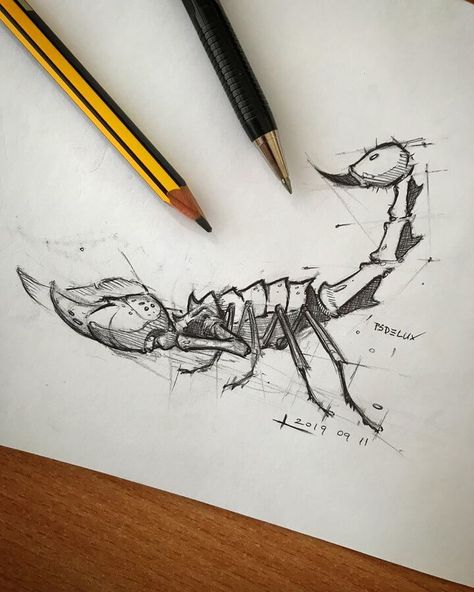 Scorpion. Pencil and Pen Animal Drawings. Click the image, for more art from Psdelux. Animal Drawings Sketches, Dark Art Drawings, Insect Art, Pencil Art Drawings, Animal Sketches, Pen Drawing, A Drawing, Pencil Art, Creature Art