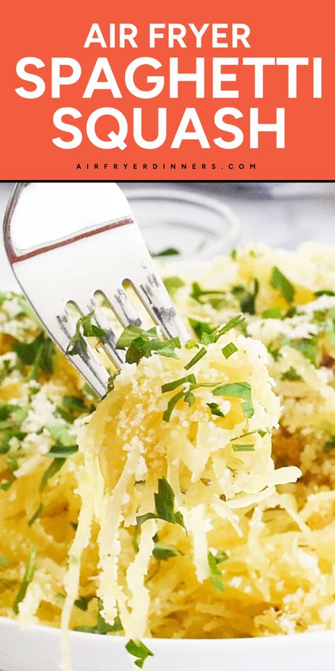 Here's a big-flavor air fryer side dish recipe! This easy Air Fryer Spaghetti Squash recipe features a tender, noodle-like strand sprinkled with seasoning mixture. Serve this low-carb spaghetti squash mixed into salads or as a pasta alternative, and pin it for a simple side dish recipe! Air Fryer Spaghetti Squash Recipes, Air Fryer Spaghetti Squash, Air Fryer Spaghetti, Weeknight Dinner Pasta, Quick Dinner Options, Spaghetti Squash Recipe, Steak Side Dishes, Pasta Alternative, Chicken Breast Recipes Easy