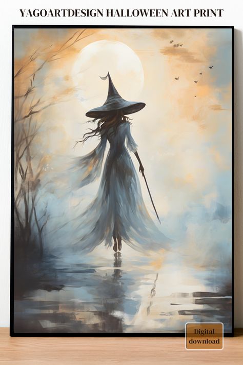 Halloween Witch Painting Ideas, Halloween Witch Painting, Witch Painting Canvas, Halloween Witch Art, Witchy Diy, Witchy Wall Decor, Whimsical Witch, Bigfoot Art, Witch Painting