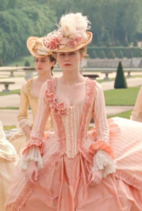 18th century 1700s fashion peach pink robe de francais 1700s Dresses French, Dame Lorraine, Wax Pics, Kirsten Dunst Marie Antoinette, Marie Antoinette Sofia Coppola, Marie Antoinette Fashion, 1700 Dress, 1700s Dresses, Marie Antoinette Movie